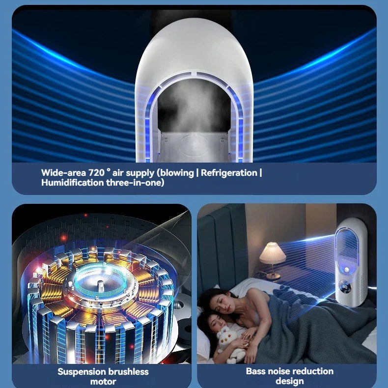 2025 Air Cooler Humidification Cooling USB Silent Timed Air Conditioning Fan Colorful Lights Night Light Led Screen 6 Wind Speed