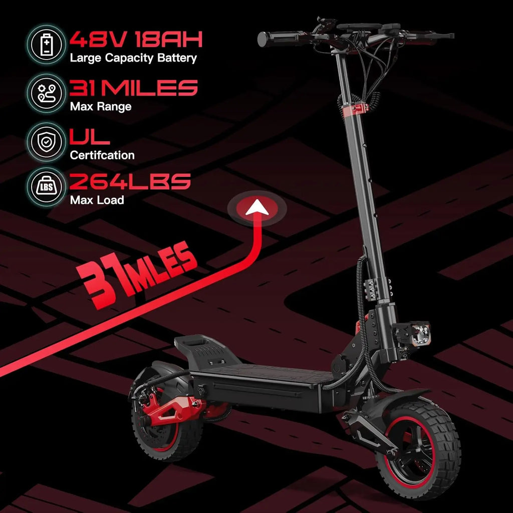 1600W Motor Adult J15 Electric Scooter Top Speed 32MPH, 48V18AH, 11-inch Off-Road Tires Sport Folding eScooter With Seat