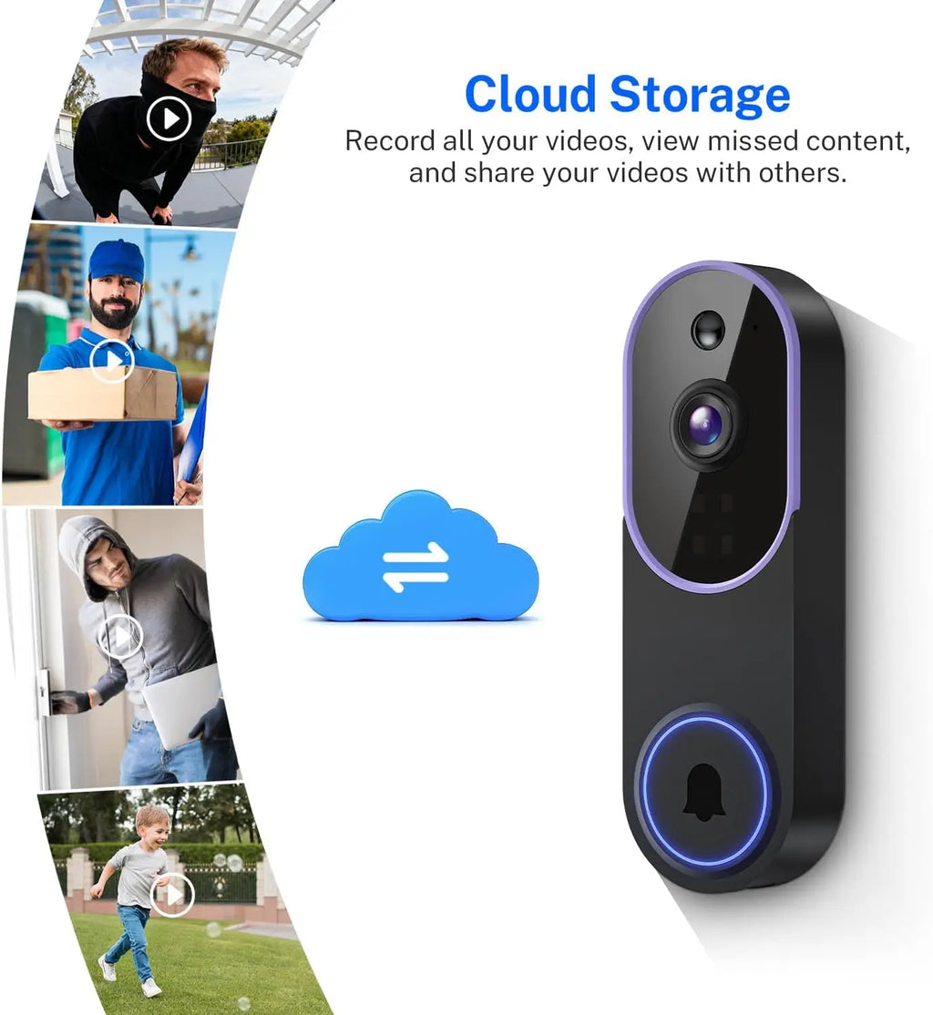 Smart Video Doorbell with AI Detection, 2-Way Audio, Night Vision, and Cloud Storage for Home Security