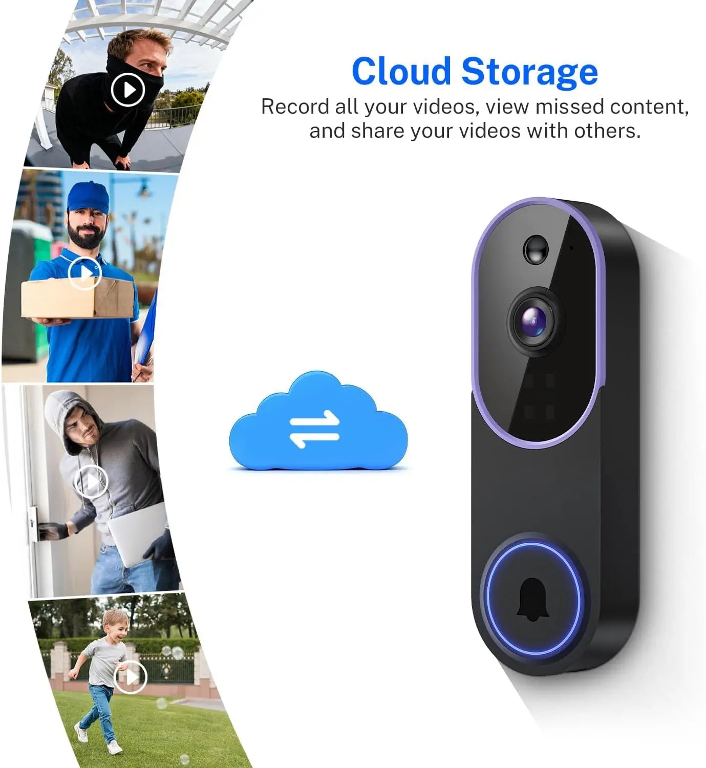Smart Video Doorbell with AI Detection, 2-Way Audio, Night Vision, and Cloud Storage for Home Security