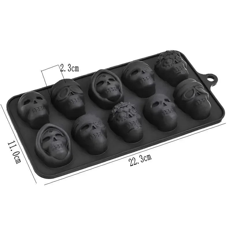 Skull Ice Cube Mold 10 Grid Reusable Silicone Ice Mold  Drinks Whiskey Cocktail Chocolate Ice Cream Kitchen Baking Making Tools