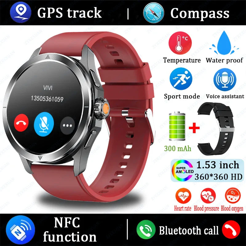 2025 New S4 Ultra Outdoor Sports Smart Watch Men AMOLED Screen NFC GPS Compass Heart rate Waterproof Bluetooth Call SmartWatch
