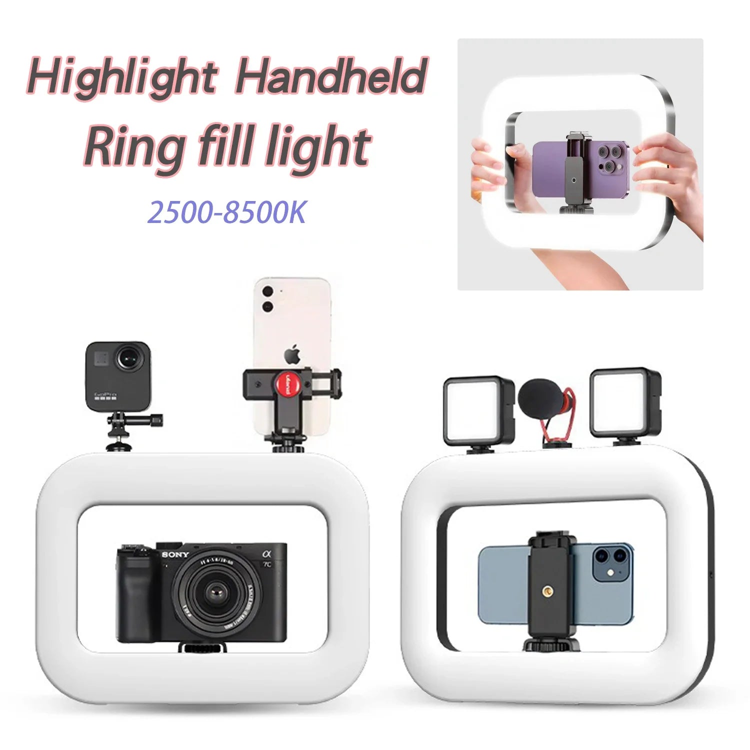 New Handheld Ring LED Rechargeable Fill light Portable Mobile Phone Live Broadcast Photography Desktop Rabbit Cage Selfie Light