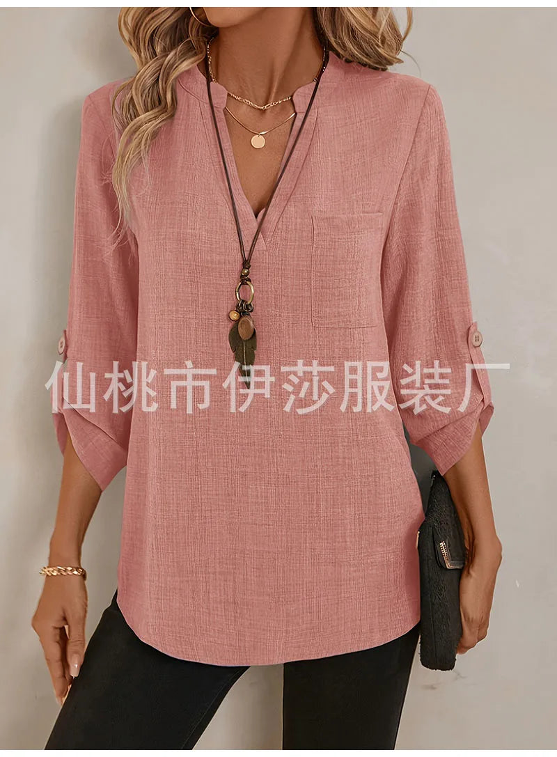 Elegant Casual V-neck Loose Sleeve Blouses