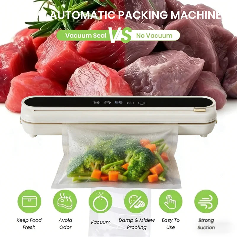 Electric Vacuum Sealer Built-in Cutter Food Keep Fresh Vacuum Packaging Machine Dry/Wet Applicable Kitchen Food Sealing Machine