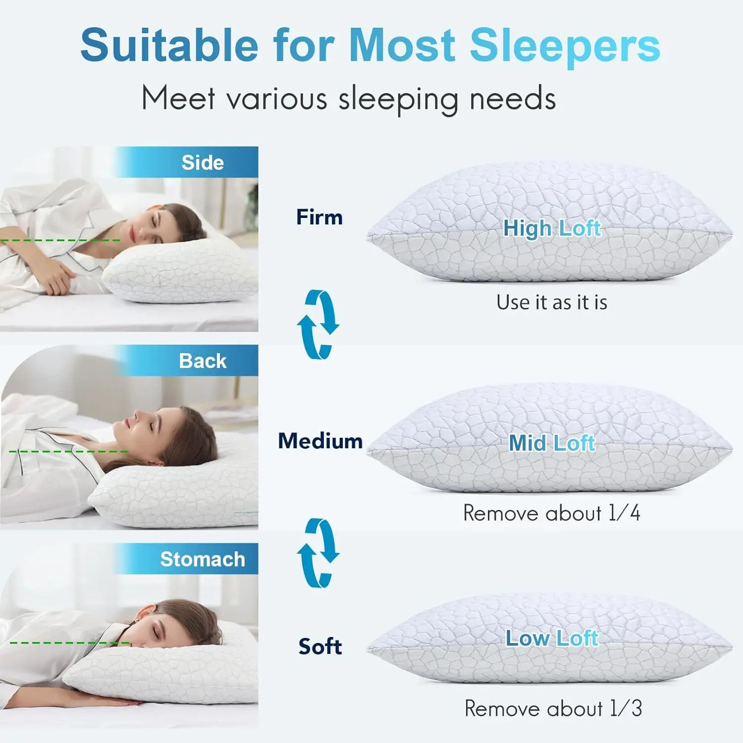 Cooling Memory Foam Pillow 2-Pack, Adjustable Firmness for Hot Sleepers, Queen Size with Breathable Cover