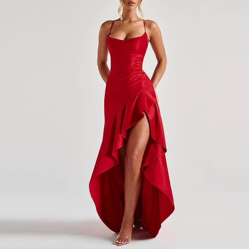 Banquet Luxury Irregular High Waist Sleeveless Satin Dress