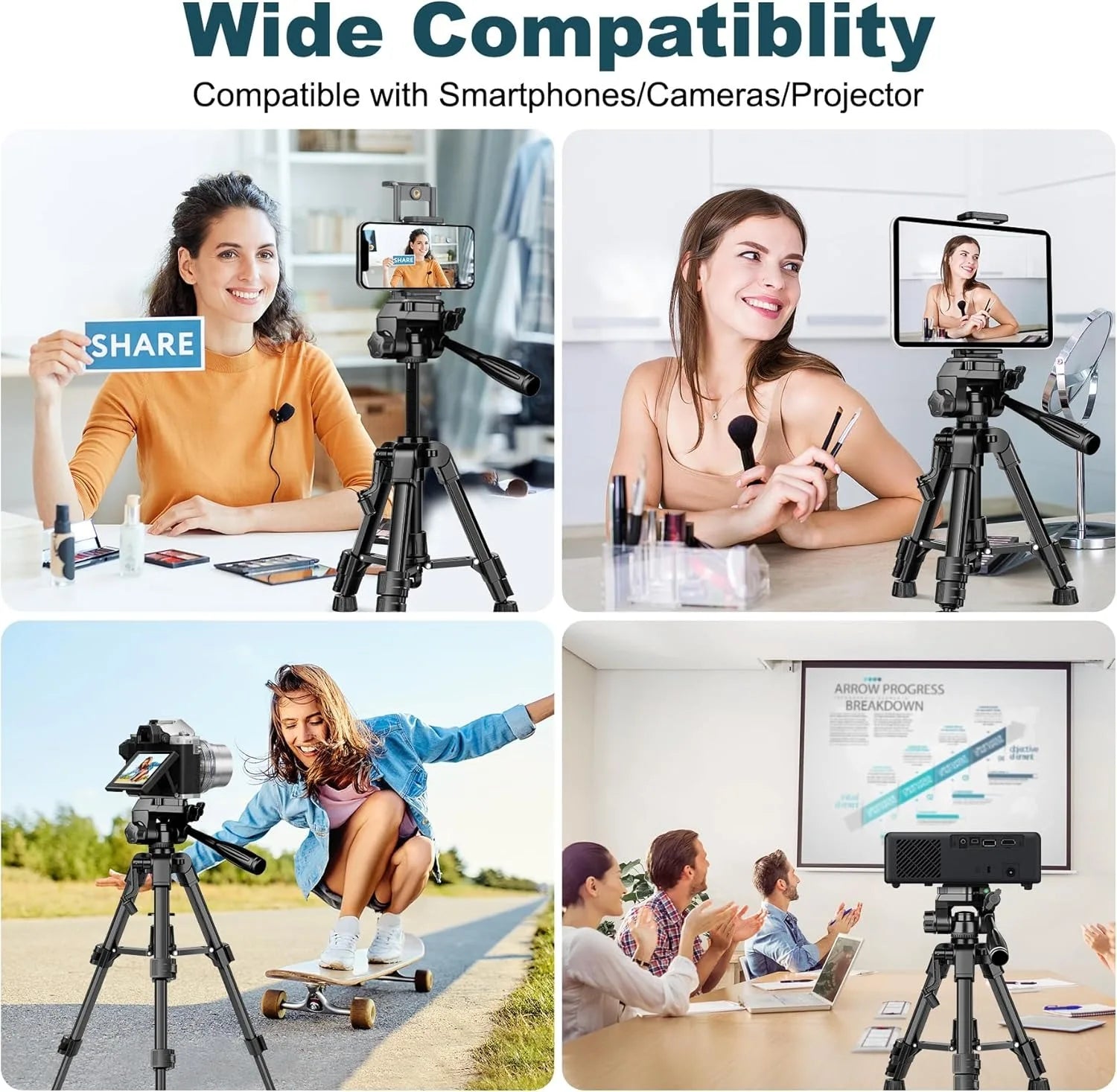 Mini Tripod for Camera, 25inch Aluminum Tabletop Camera Tripod, Portable Travel Tripod , for Cameras, Projectors, Spotting Scope