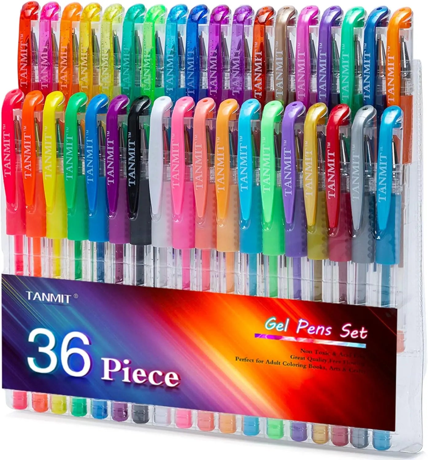 36 Vibrant Gel Pens Set for Adult Coloring, 40% More Ink, Fine Tip Markers for Drawing & Scrapbooking