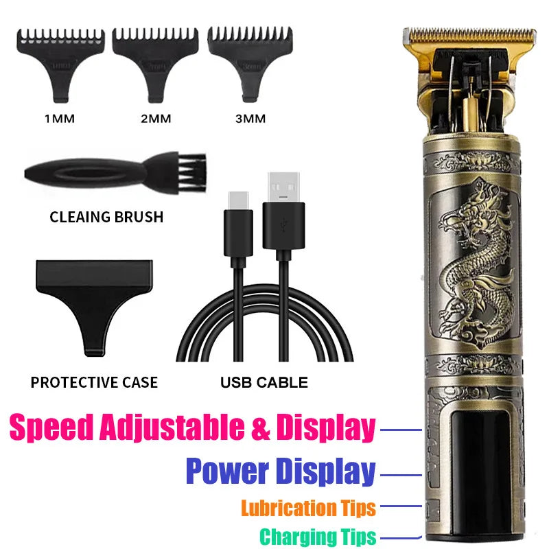 Men's Electric Vintage T9 Hair Clipper For Beard Trim Tools Professional Carving USB Charging Barber Hair Cutting Machine