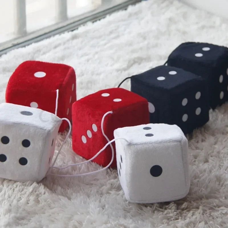 2pcs Plush Dice Toys Velvet Pendants Car Hanger With Suckers Stress Relief Squeeze Cube Fluffy Stuffed Decoration Eid Amagi
