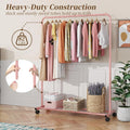 Purple Rolling Clothes Rack with Storage Shelves, 360° Wheels for Easy Mobility and Brake Lock