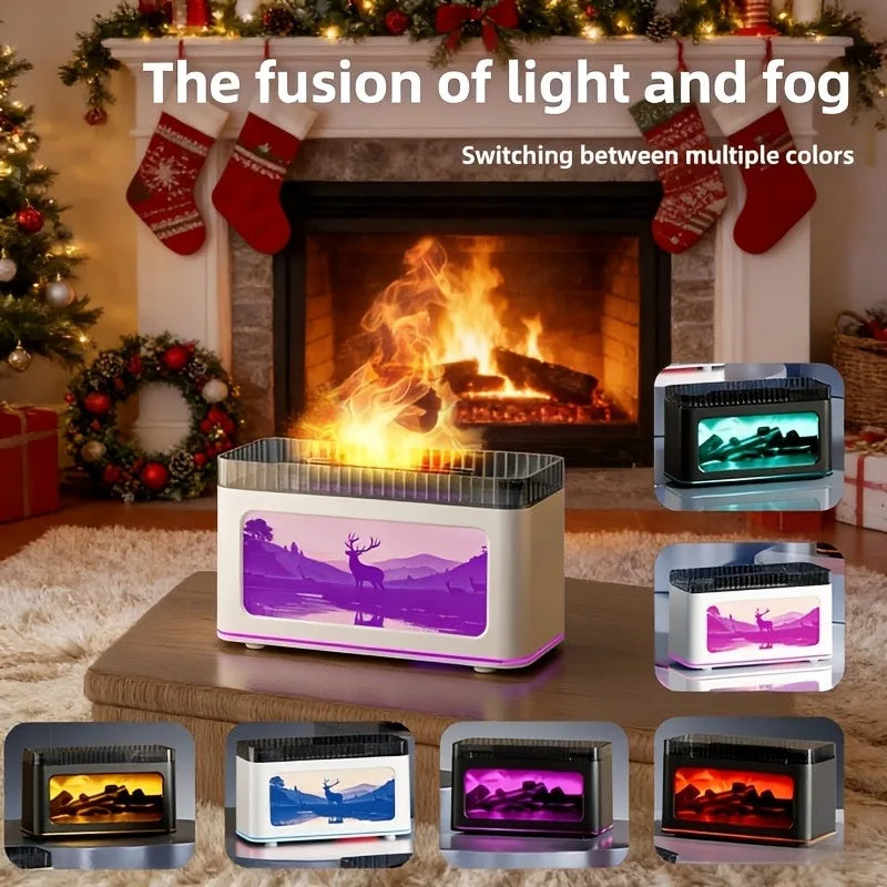Simulated Fireplace Flame Aroma Diffuser with 7 Color Lights, Perfect Mini Air Humidifier for Christmas, New Year
