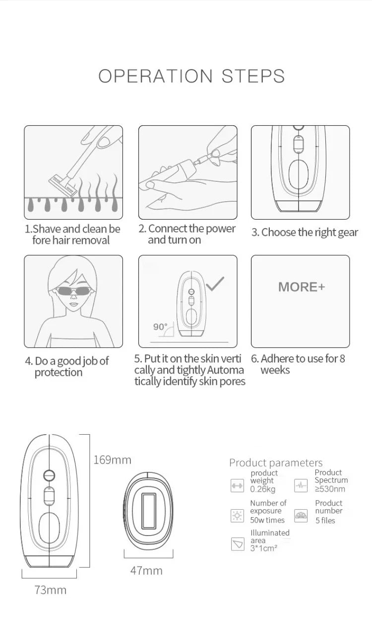 Portable IPL Laser Epilator 999999 Flashes - Painless, Permanent Hair Removal for Women’s Body and Bikini Line