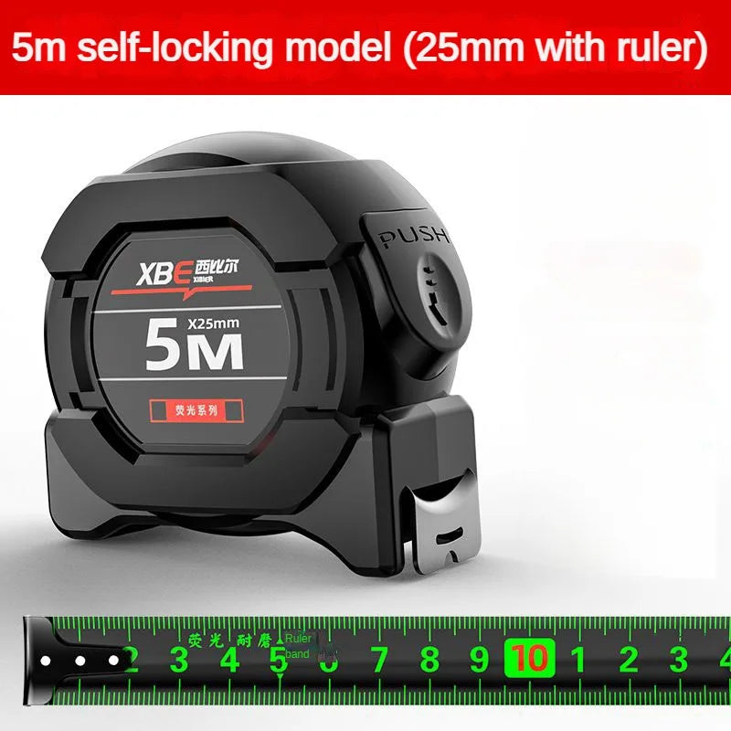 Self locking Steel Tape measure black Fluorescent tape 5M High precision Thickened Wear-resistant Fall resistant Measuring Tape