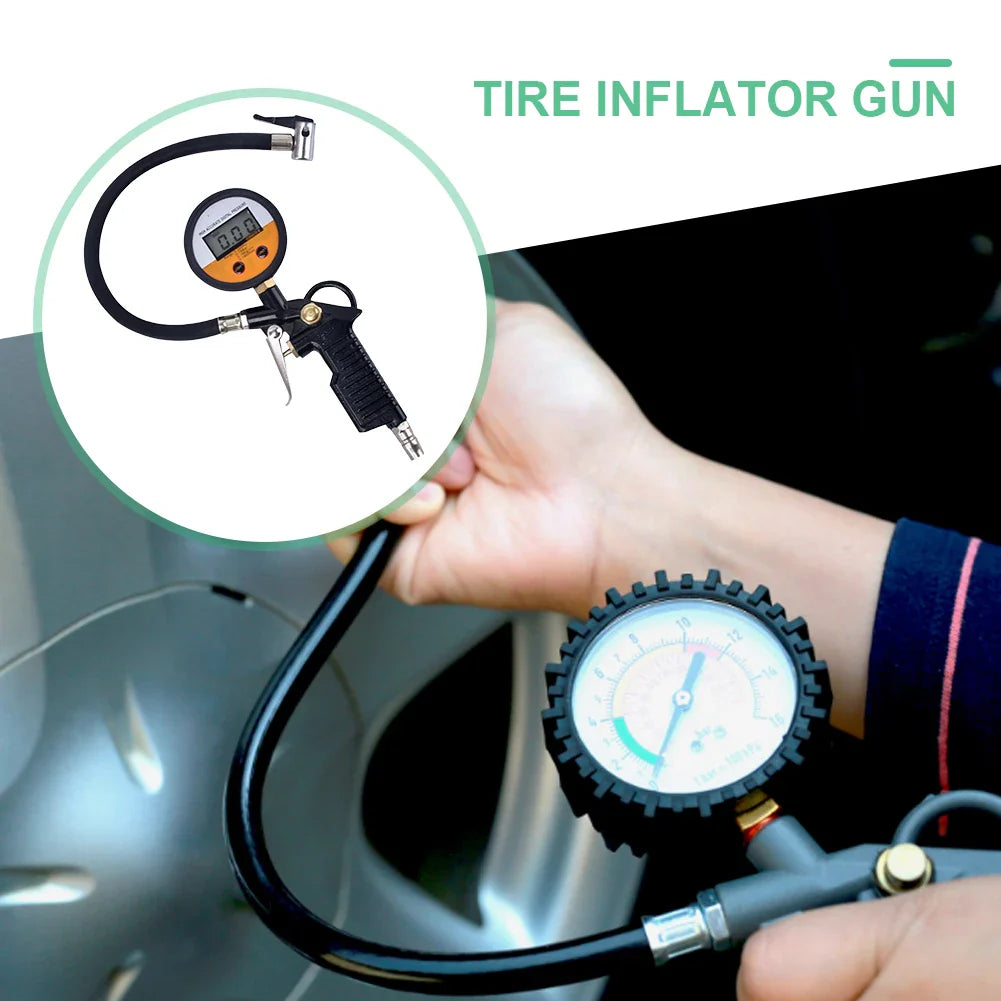 Auto Tire Pressure Inflator Gauge 220PSI Car Tire Inflator Gun for Motorcycle Tyre Pressure Meter for Bicycle Tyre Repair Tools