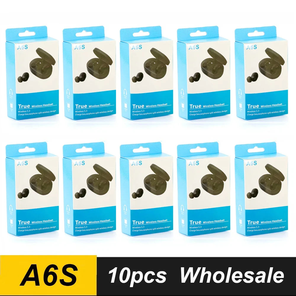 10Pcs Wholesale A6S TWS Wireless Headphones Bluetooth Earphone 5.0 Stereo Headset Earbuds with Microphone for ISO Android