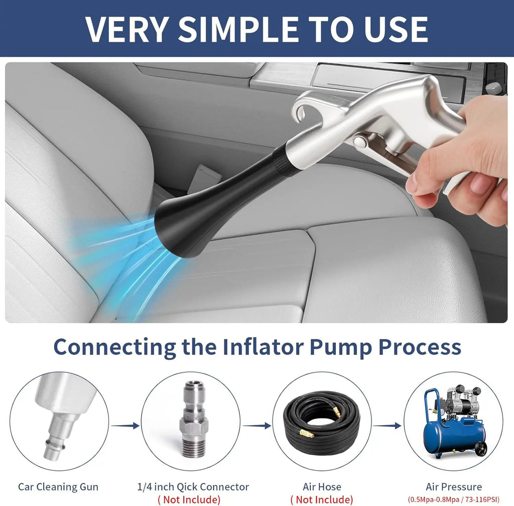 High Pressure Dust Blowing Gun Tornado Air Blow Car Wash Gun Efficient Dry Cleaning Gun Professional Car Interior Cleaning Tools