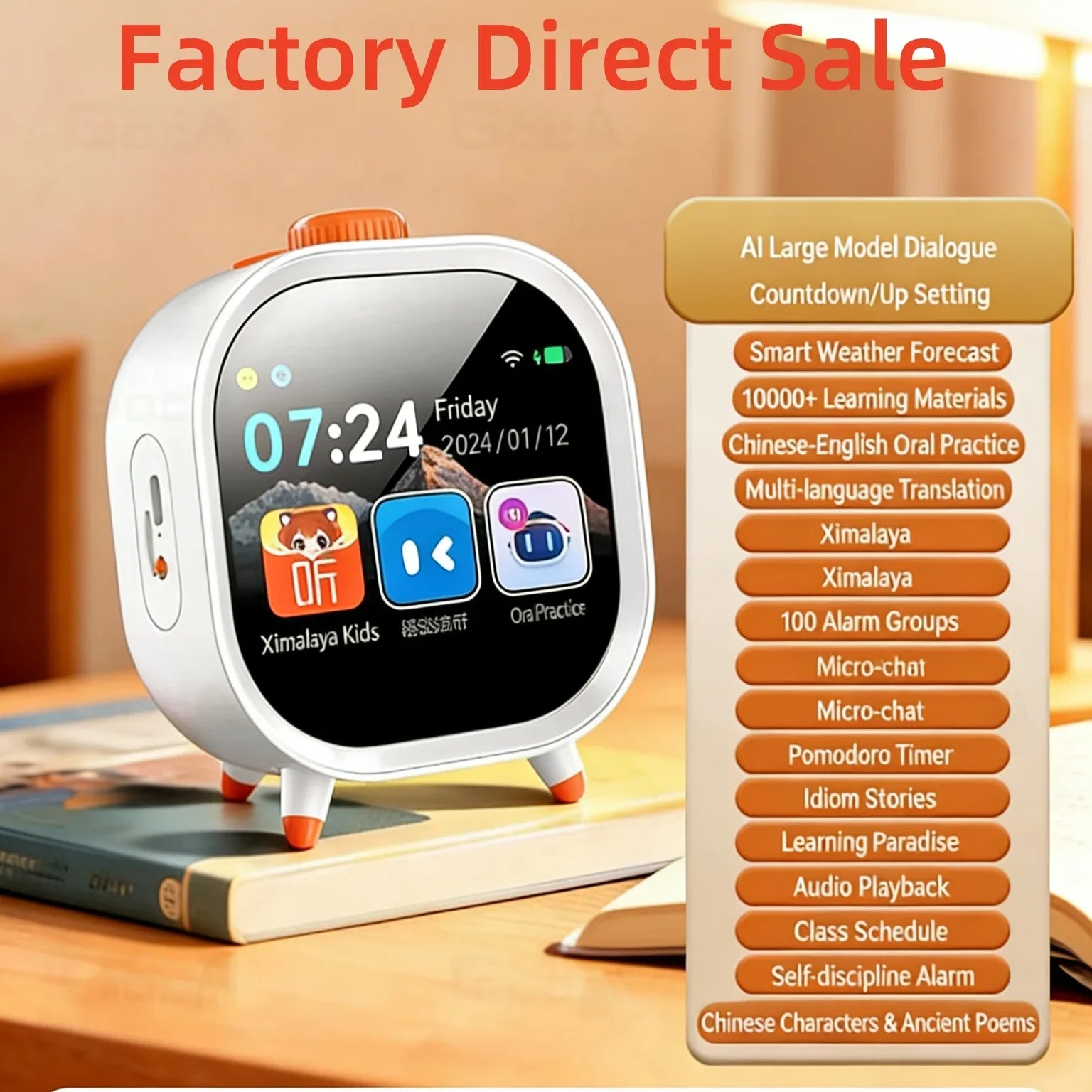 AI Smart Alarm Clock Talking Buddy Educational Toy for Kids Music/Stories Player Pomodoro Timer Cool Robot Gift for Boys Girls