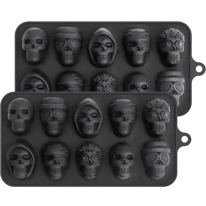 Skull Ice Cube Mold 10 Grid Reusable Silicone Ice Mold  Drinks Whiskey Cocktail Chocolate Ice Cream Kitchen Baking Making Tools