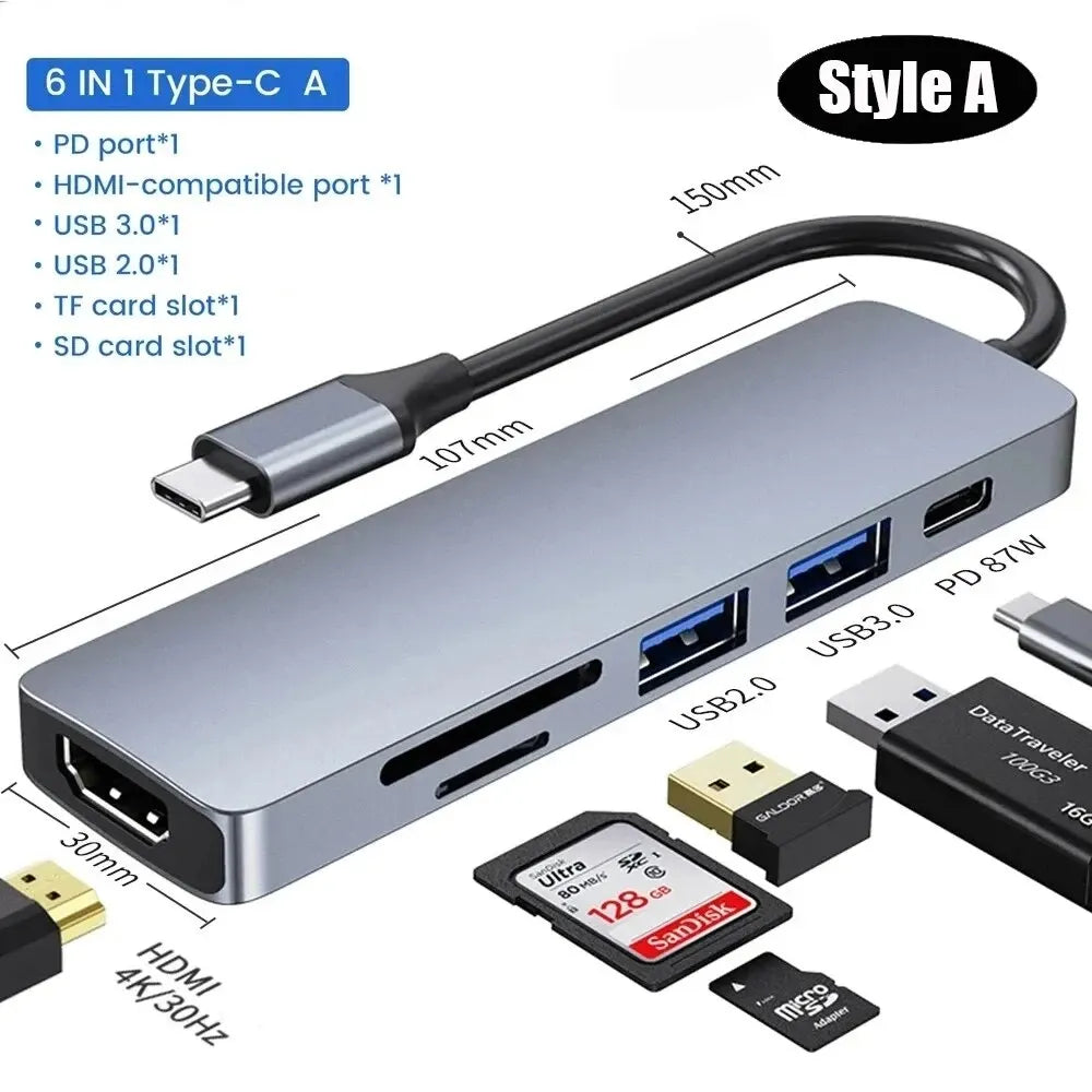 USB 3.0 Type-C Hub To HDMI Adapter 4K Thunderbolt 3 USB C Hub with Hub 3.0 TF SD Reader Slot PD for MacBook Pro/Air/Huawei Mate