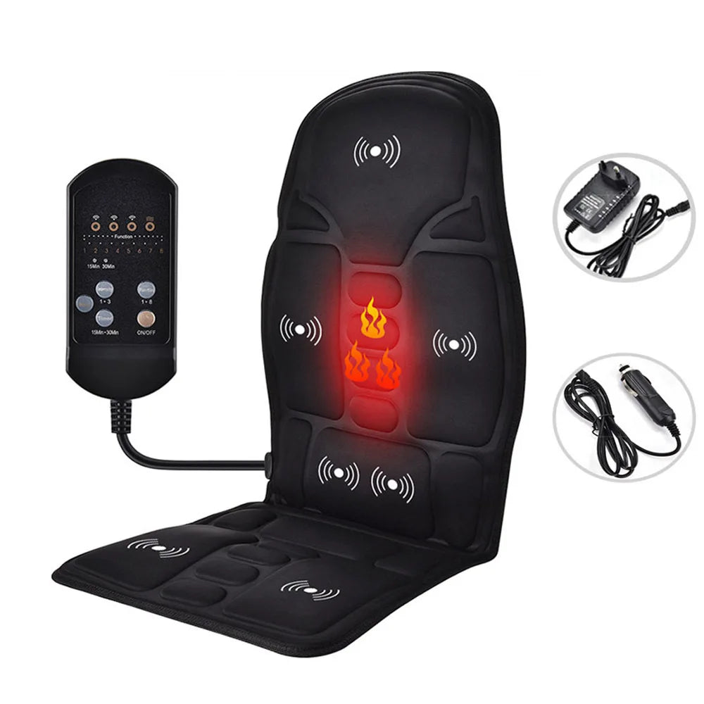 Car Electric Massage Chair Pad Heating Vibrating Back Massager Chair Cushion With Remote Controls Home Office Lumbar Pain Relief