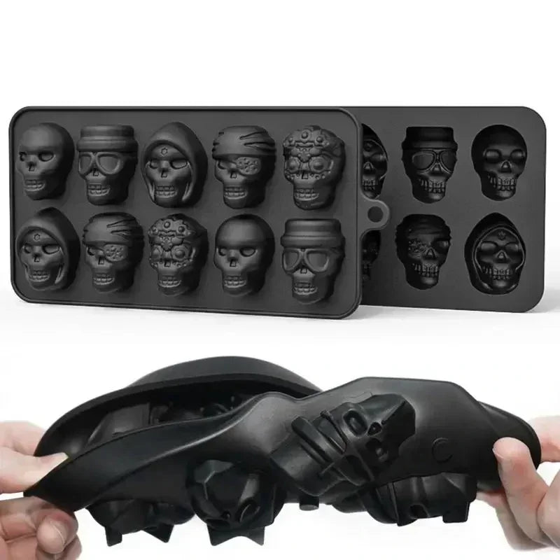 Skull Ice Cube Mold 10 Grid Reusable Silicone Ice Mold  Drinks Whiskey Cocktail Chocolate Ice Cream Kitchen Baking Making Tools