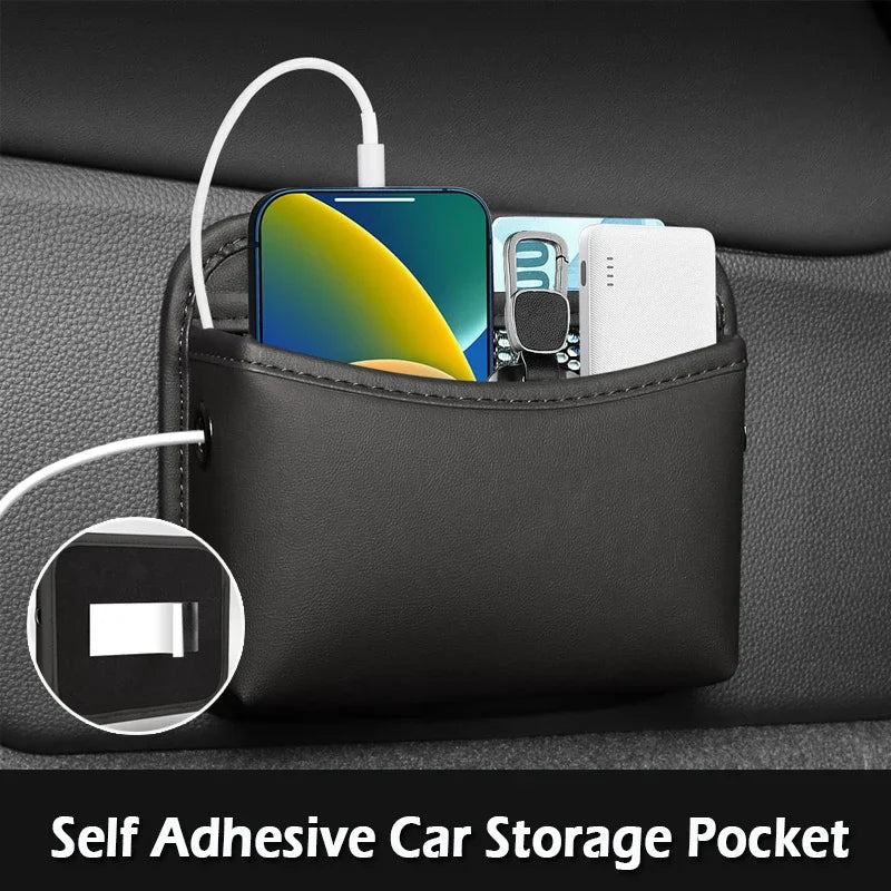 Universal Car Organizer Pocket Bag For Car Storage Box Collecting Bag Cards Phone Key Paste Box Self Adhesive Car Storage Pocket