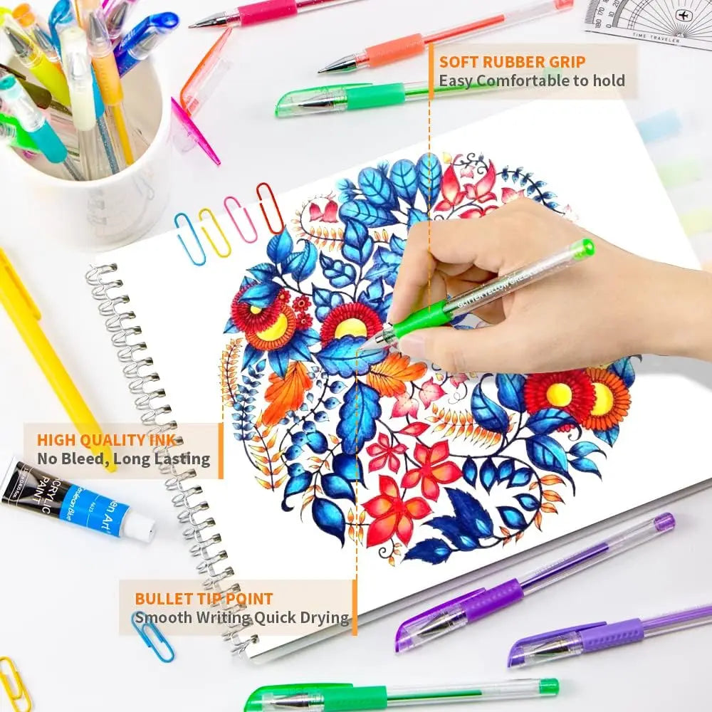 30-Color Fine Point Gel Marker Pens for Adult Coloring Books, Drawing & Journaling with Extra Ink