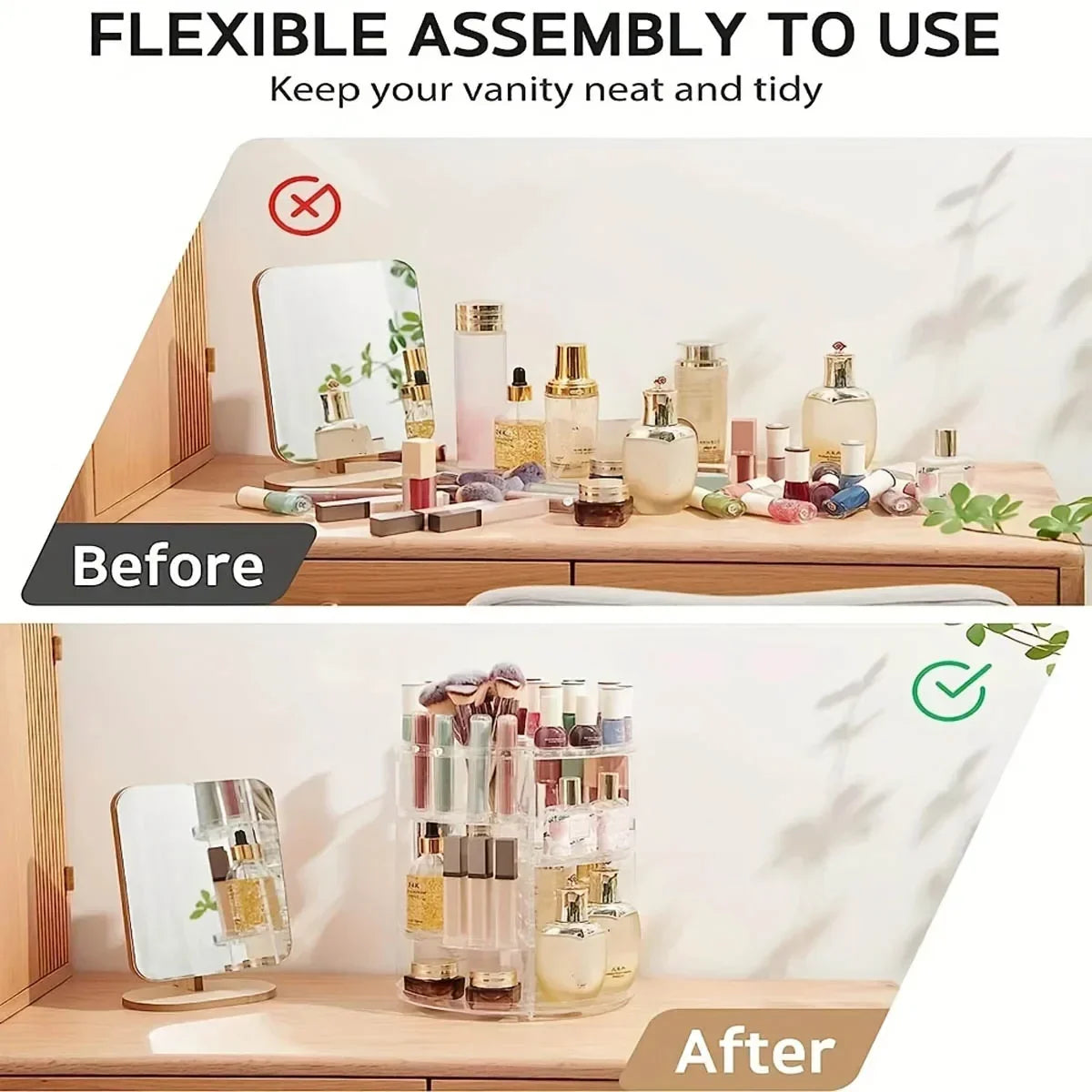 New Transparent Cosmetics Organizer, 360° Rotating - Countertop Rotating Storage Rack, Must-Have for Bathroom/Cosmetic Storage