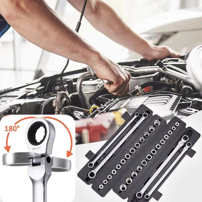 15PCS Adjustable Ratchet Wrench Kit Chrome Vanadium Steel Labor-Saving Torque Spanner Socket Set For Car Repair Hand Tools