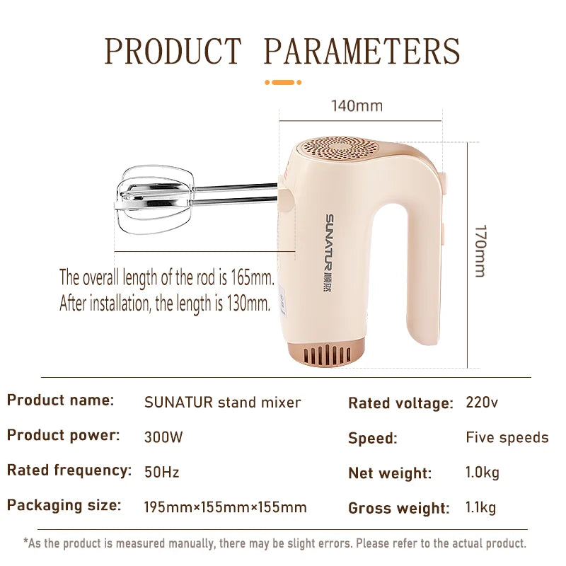 SUNATUR 300W Electric Hand Mixer 3 in 1 Mixer egg beater Baking appliances Handheld Blender machine with storage base Cream Whip