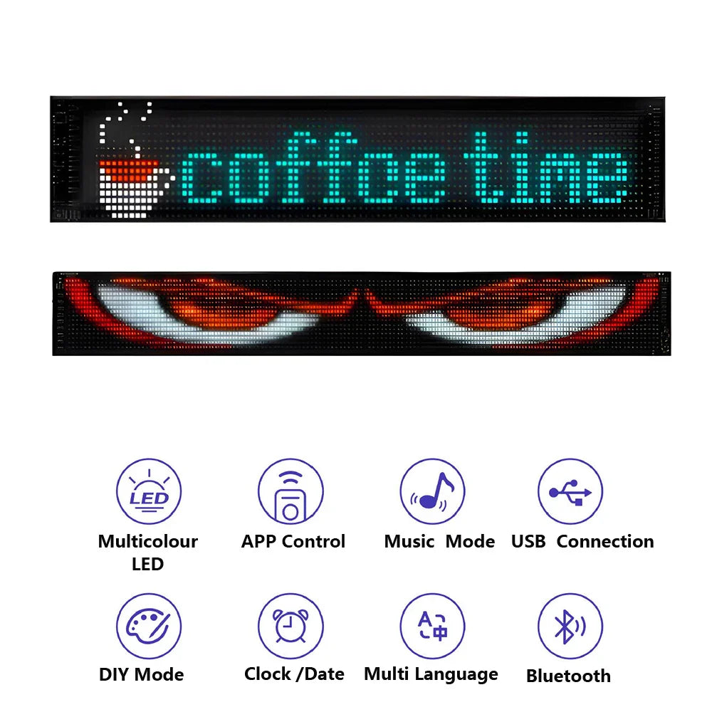 Smart Bluetooth LED Display Screens RGB LED Module Sign Matrix Pixel LED Panel Scrolling Signboard Advertising Light Car Decor