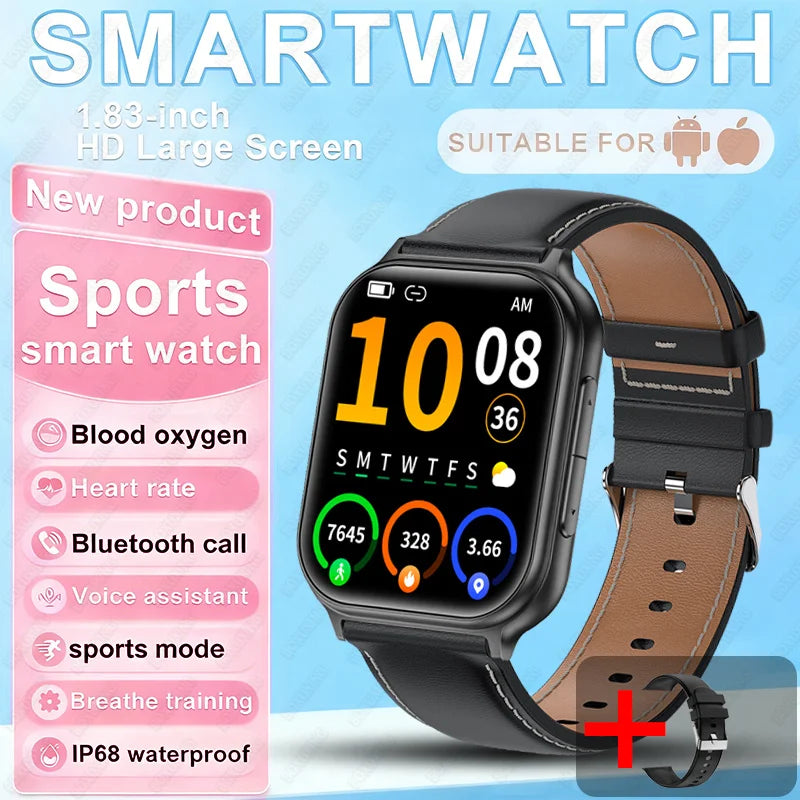 2026 New Fashion 1.83'' Smart Watch Men Women Bluetooth Call Heart Rate Monitor Voice Assistant Multiple Sports Modes Smartwatch