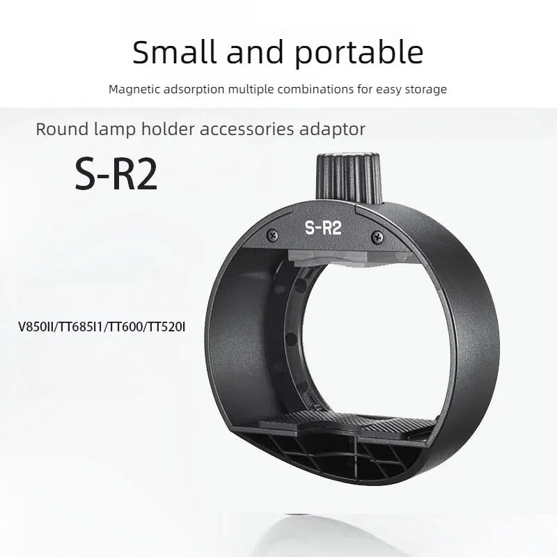 The newly upgraded round head accessory adapter S-R2 can be used for the Shenniu AD200 series and the V860I/V850II/TT685I1/TT600