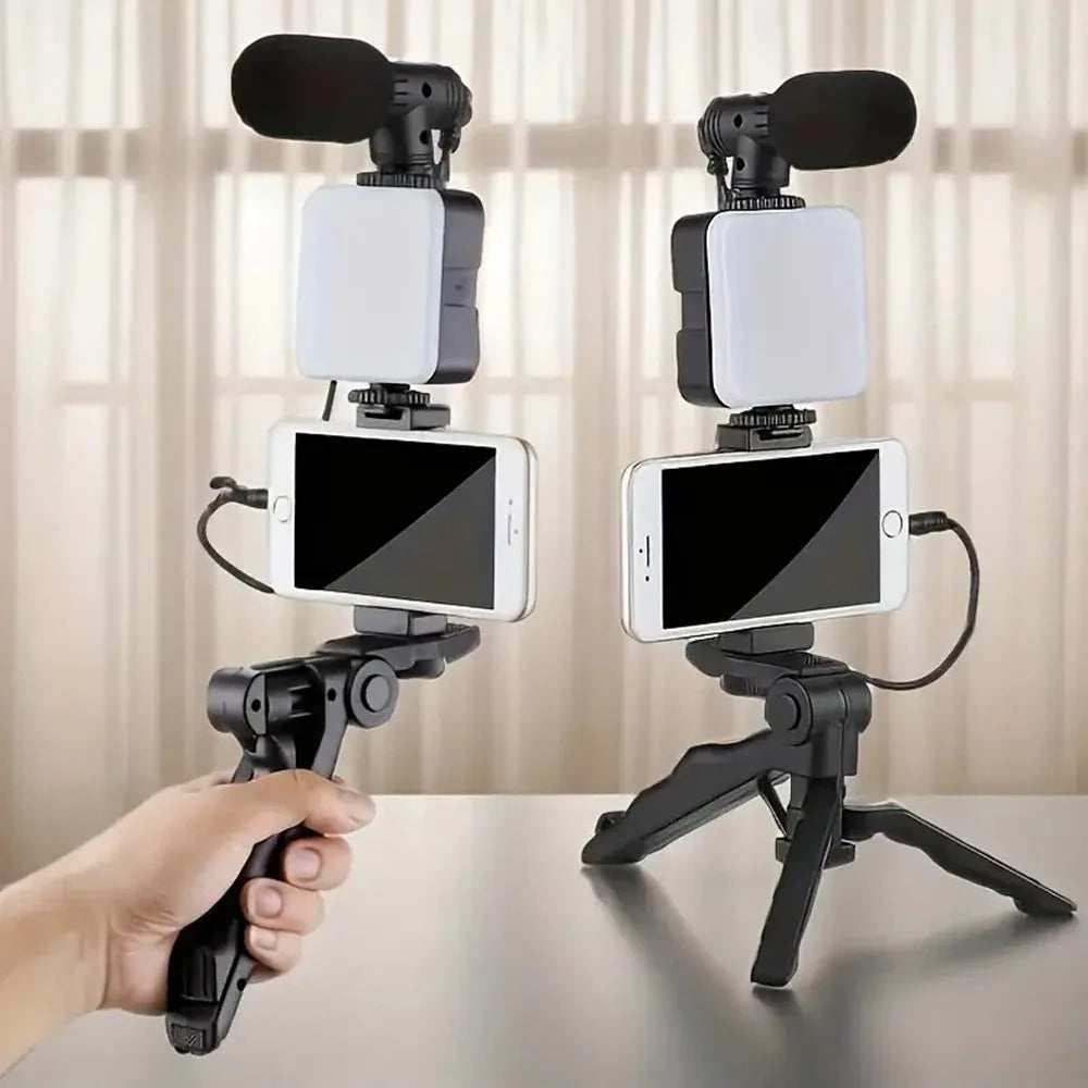 Smartphone Vlogging Kit With Tripod Phone Holder Mini Microphone LED Fill Light Starter For Live Stream Video YouTube
