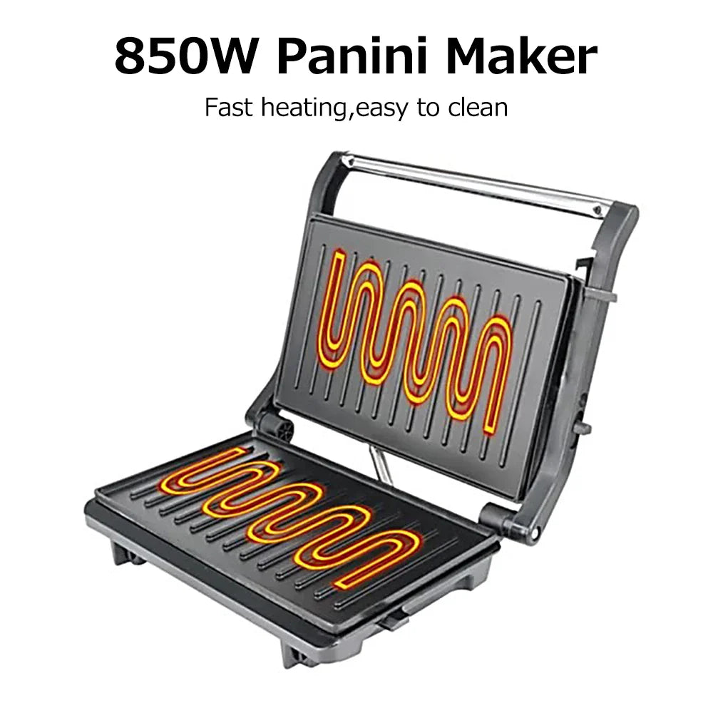 Sandwich Maker Electric Grill Steak Machine Panini Maker Household Stainless Steel 850W Nonstick Pan Barbecue Breakfast Machine