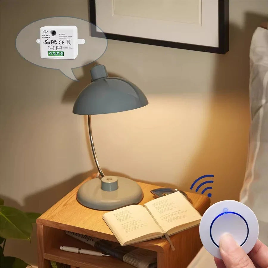 RF 433MHz Wireless  10A Relay Receiver Remote Control Light Switch 220V 110V Mini Round Button Wall Panel Switch For LED Lamp