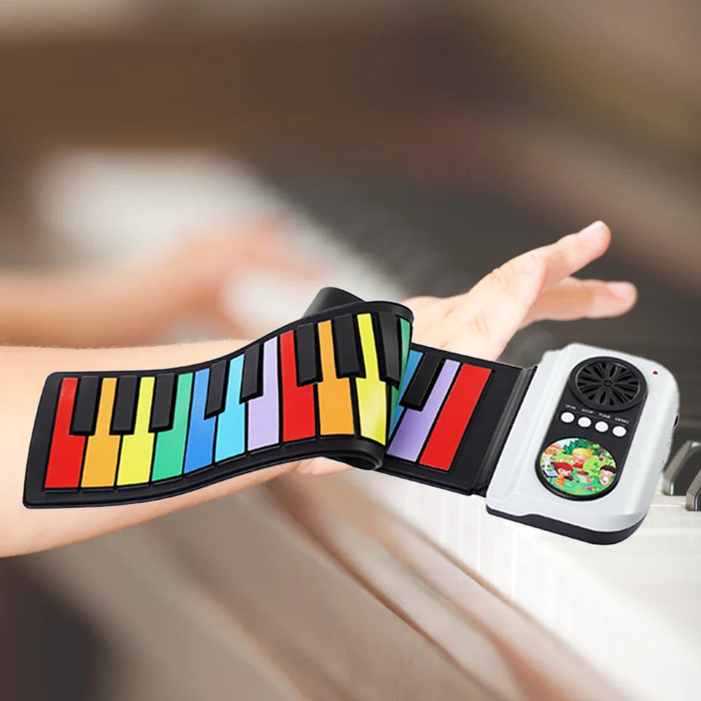 49 Keys Digital Keyboard Portable Flexible Roll Up Piano USB Input Bluetooth-Compatible Mp3 Headphone for Music Lovers Beginners