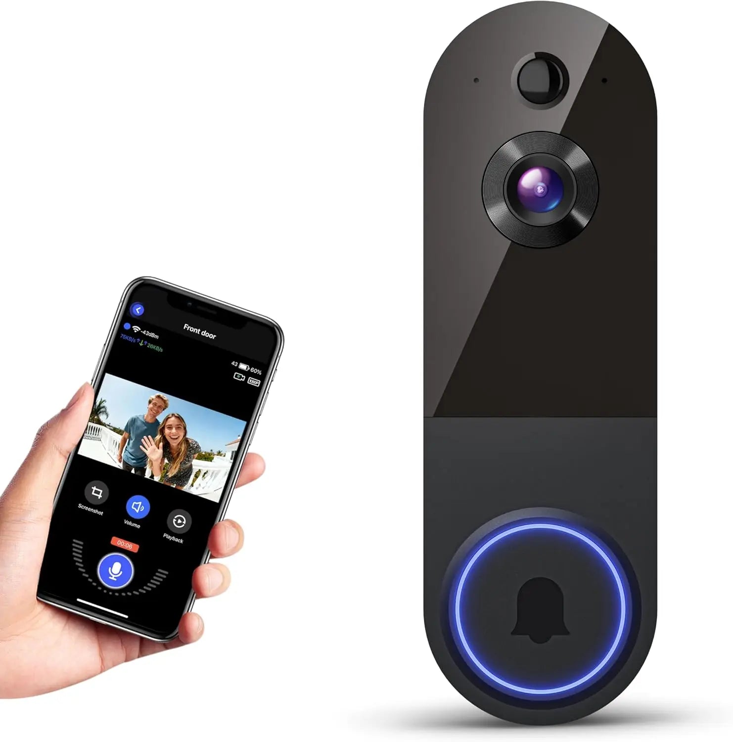 Wireless Wi-Fi Video Doorbell Camera with Night Vision, Two-Way Audio, AI Motion Detection, Cloud Storage