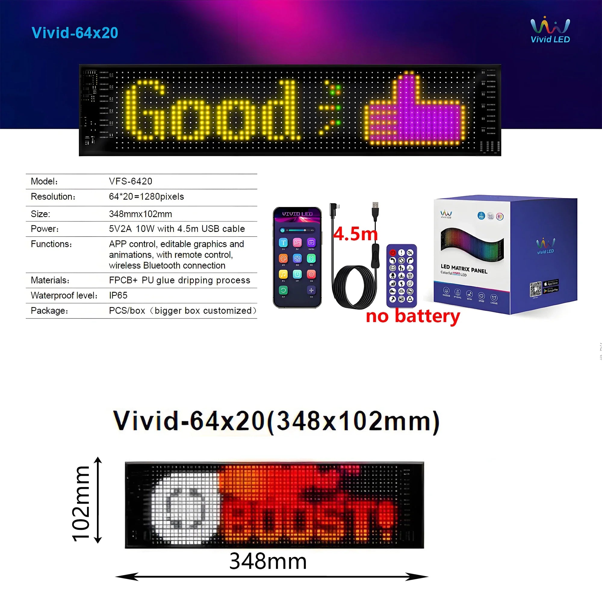 Smart Bluetooth LED Display Screens RGB LED Module Sign Matrix Pixel LED Panel Scrolling Signboard Advertising Light Car Decor