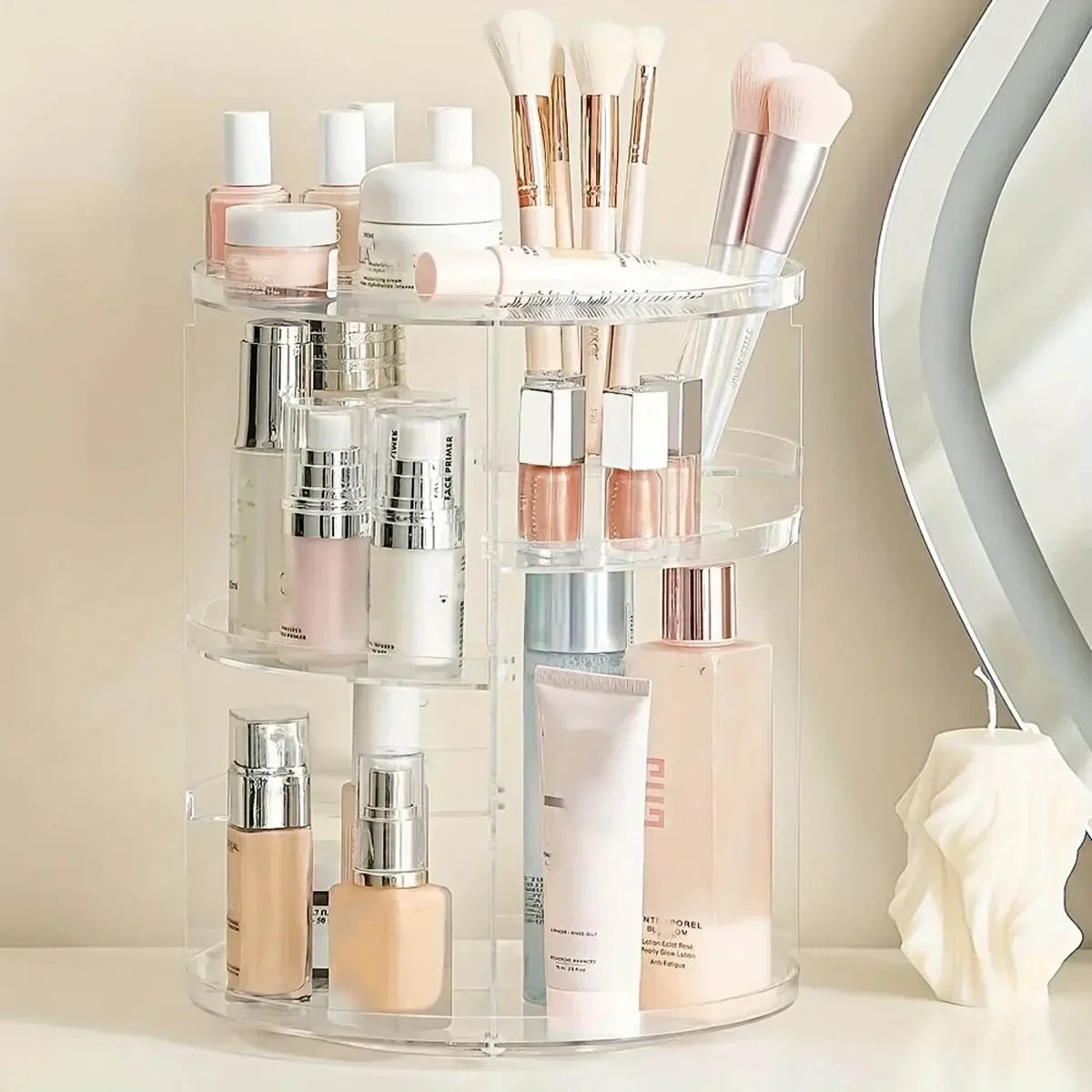 New Transparent Cosmetics Organizer, 360° Rotating - Countertop Rotating Storage Rack, Must-Have for Bathroom/Cosmetic Storage