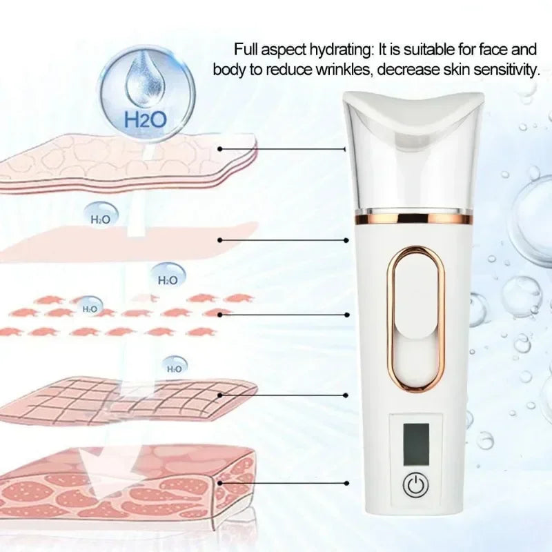 Mist Sprayer Handheld Nano Beauty Instrument Rechargeable Humidifier Nebulizer Portable Hydrating Women Beauty Water Skin Care
