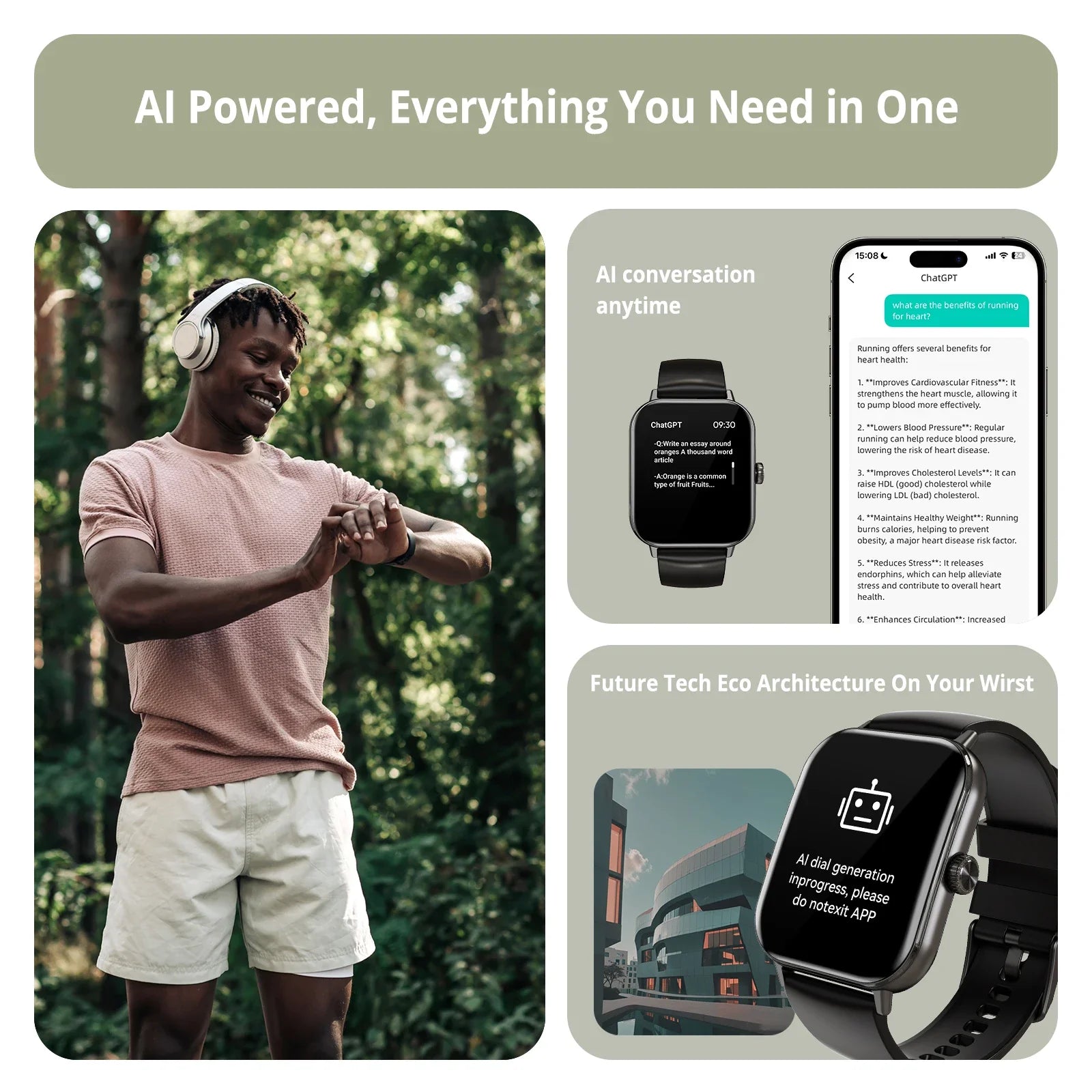 AIWR Peps 1S Smart Watch, GPS 1.96" AMOLED Smartwatch, AI Watch Faces ChatGPT, Bluetooth Calling 5ATM Waterproof for Android iOS