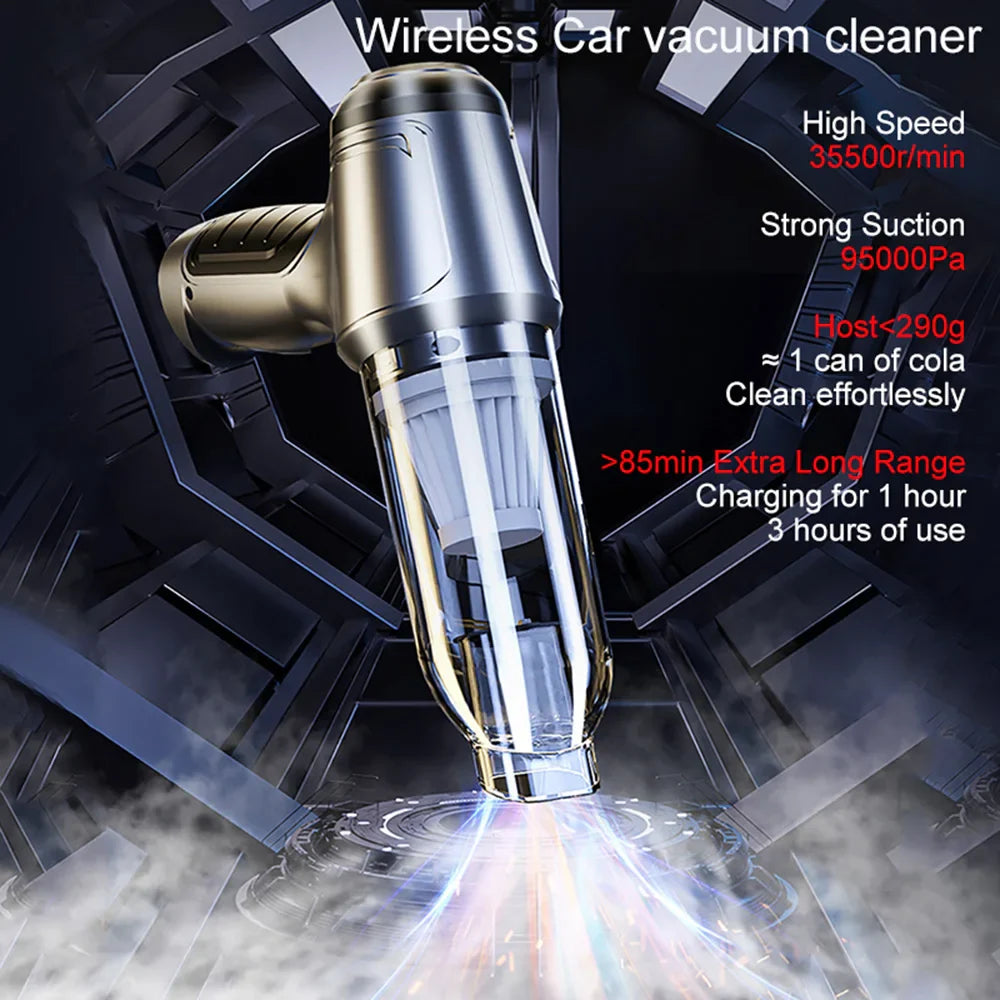 95000PA Car Vacuum Cleaner Strong Suction Vacuum Cleaner 2in1 for Car Home Wireless Portable Handheld Vacuum Cleaner Blower
