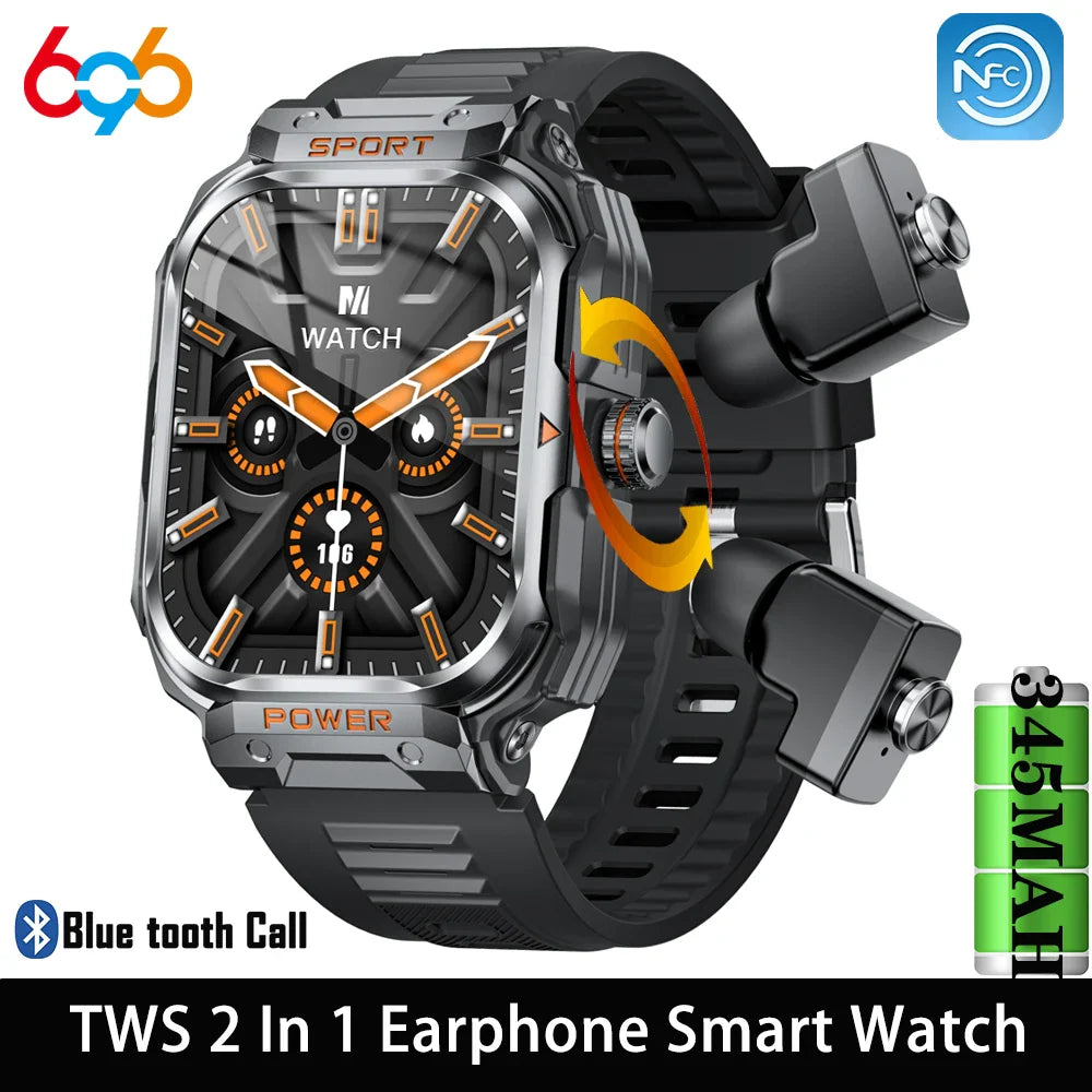 Smart Watch 2 In 1 TWS Headset Blue Tooth Call Heart Rate Sports Headphone Watches  Men Women Music Outdoor NFC Smartwatch