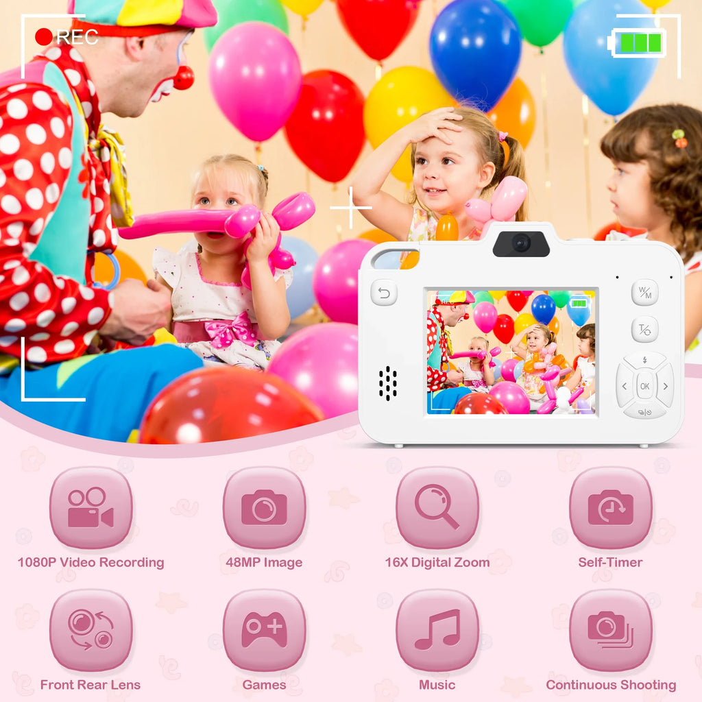16X 48MP Kids Photography Camera Front Rear Dual Lens Boys Girls Digital Video Recorder Selfie Beginner Camera For Children