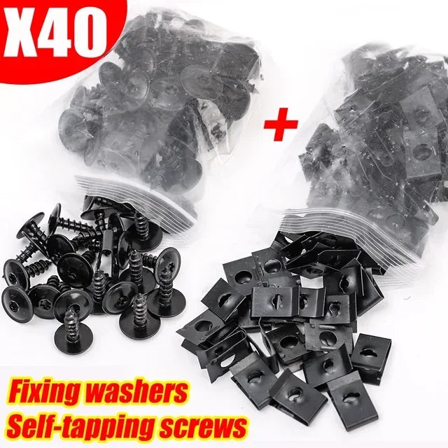 100/50/10pcs U-Type Metal Clips with Screws for Car and Motorcycle Anti-Rust Tapping Fastener Assortment Set amagi