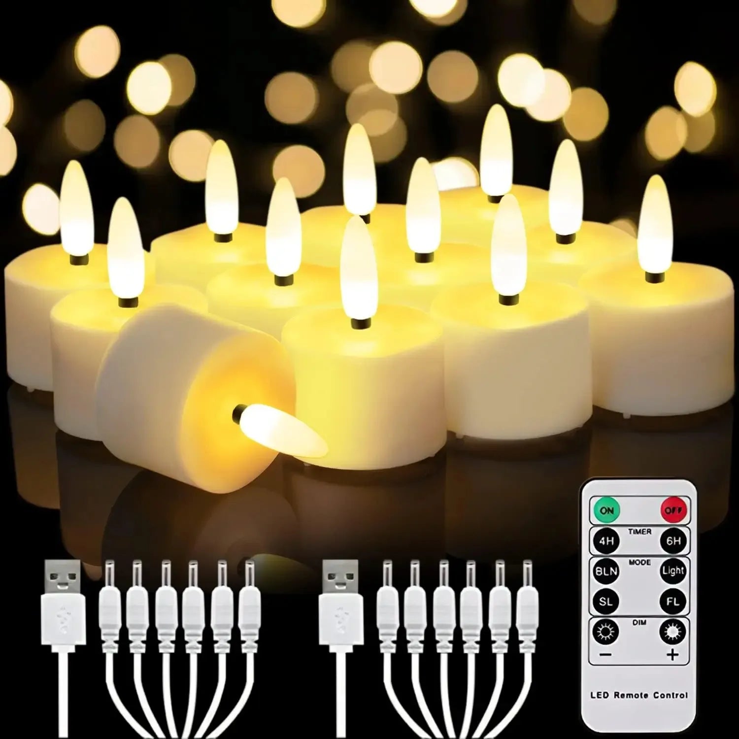6/12/24pcs Rechargeable Flameless Candles Flickering LED Tea Light Candles Battery Operated Electronic Candle Lamp for Home gift