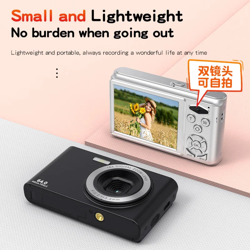 64MP Digital Camera For Photography Front Rear Dual Lens Selfie Camera Auto Focus 18X Auto Focus 4K Video Record Vlog Camcorder